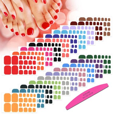SILPECWEE 20 Sheets Toenail Polish Strips for Women Solid Color Toenail Stickers Full Nail Wraps Gel Nail Strips Self Adhesive Toes Nail Stickers for Nail Art Manicure with Nail File