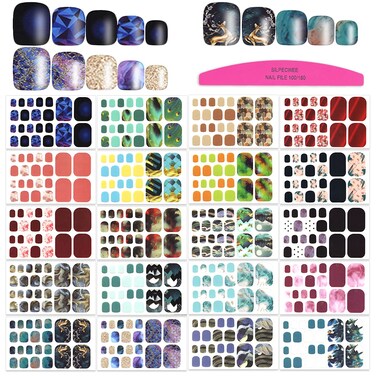 SILPECWEE 440 Tips 20 Sheets Full Wraps Toenails Stickers Marbling Print Self-Adhesive Nail Polish Strips Full Nail Wraps with Nail File