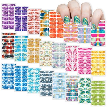 SILPECWEE 24 Sheets Nail Polish Stickers Full Nail Wraps Ombre Nails Design Gradient Color Gel Nail Strips Self Adhesive Nail Polish Strips Fingernail Sticker Nails for Women with Nail File
