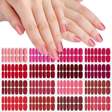 SILPECWEE 16 Sheets Red Nail Wraps for Women Matte Solid Color Nail Polish Stickers Stick on Nail Polish Strips Self Adhesive Gel Nail Strips Fingernail Manicure Design with Nail File