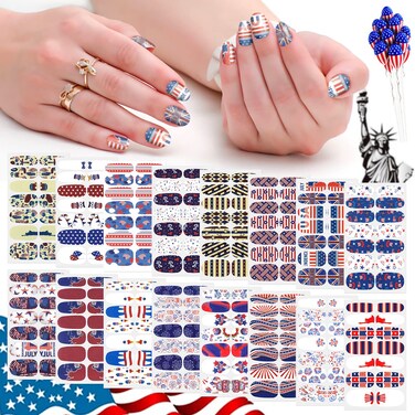SILPECWEE 16 Sheets Independence Day Nail Polish Strips 4th of July Nail Stickers Full Nail Wraps for Women Adhesive Gel Nail Strips Manicure Tips Nail Accessories with 1pc Nail File