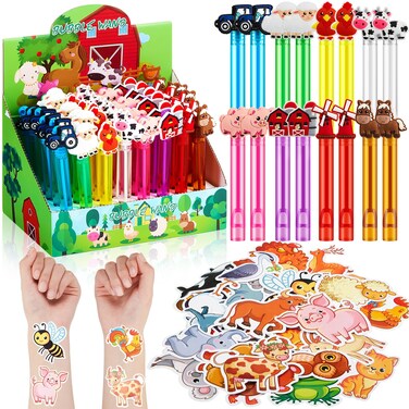 48 Pcs Farm Animals Party Favors Mini Bubble Wand 12 Sheets Farm Temporary Tattoos Stickers Barnyard Animal Theme for Birthday Goodie Bag Stuffers Gift