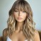 Blonde Wigs with Bangs for Women Synthetic 16inch Medium Length Wigs with Dark Root Natural Long Wavy Fringe Bang wig Heat Resistant Hair for Daily Party Use(613 Blonde)