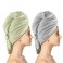 Simnice 2 Pack Extra Microfiber Hair Towel Wrap for Women,Super Soft Anti Frizz Hair Wrap Towels with Elastic Band for All Hairstyles Grey &amp; Green
