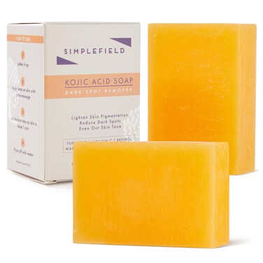 Turmeric Kojic Acid Soap Bar for Acne, Dark Spots &amp; Hyperpigmentation   Natural Oils with Vitamin C, Retinol and Vitamin E   Gentle Cleanse &amp; Hydration for Face and Body (2 Pack)