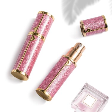 5ml Travel Perfume Atomizer, Glittery Pink Refillable Perfume Bottle, Portable Spray Bottle for Women
