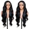 Black Synthetic Lace Front Wig 28 Inch Long Body Wave 13x4x1 T part Lace Wig Pre-plucked Hairline with Baby Hair HD Glueless Lace Front Wig for Women