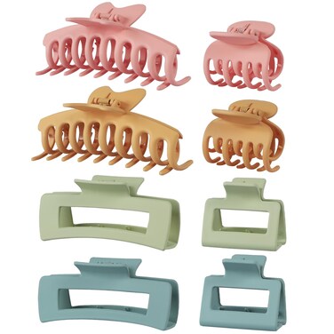 8 Pcs Large Medium Small Rectangle Square Butterfly Hair Claw Clips in 4 Styles for Thick, Thin Hair - Colorful Hair Accessories for Women and Girls