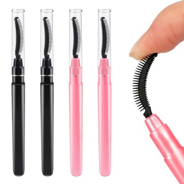 4 Pcs Silicone Eyelash Separator Tool Lash Brush Mascara Eyelash Wand Brush Eyebrow Spoolie Brush Eyelashes Definer with Lid Lash Separating Comb (Pink, Black)