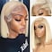 13x6 Lace Frontal Bob Wig Human Hair 12 Inch 180% Density 613 Blonde HD Transparent Real Hair Straight Glueless 613 Lace Frontal Wig Deep Parting Pre Plucked with Baby Hair Large Part Bob Wigs