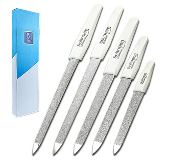 SMI 5 Pcs Solingen Germany Sapphire Metal Nail File Set + 1 Curved File - Fine and Coarse Nail Files - Double Sided Professional Manicure Pedicure Kit Best Nail File for Fingernail Toenail Care