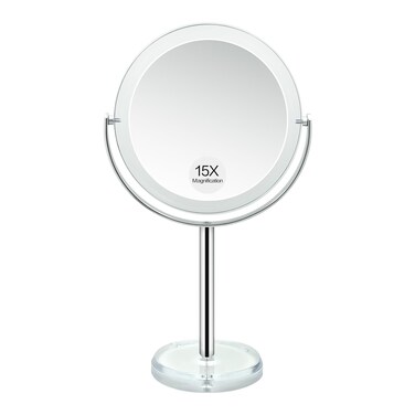 Snowflakes 1X / 15X Magnifying Makeup Mirror with Stand - 7 Inch Tabletop Vanity Mirror for Bathroom or Bedroom with 360&deg; Rotation.