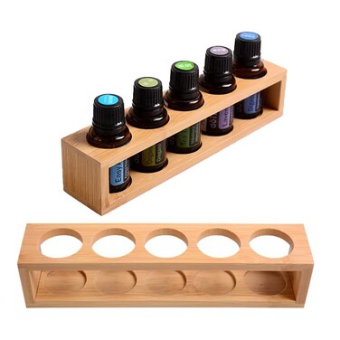 Natural Bamboo Essential Oils Storage Rack fits 15ml Bottles 1 Tier Tabletop Display Stand for Aromatherapy Bottles Storage Shelf fits 15ml 10ml 5ml Bottles (5 Slots * 2pcs)