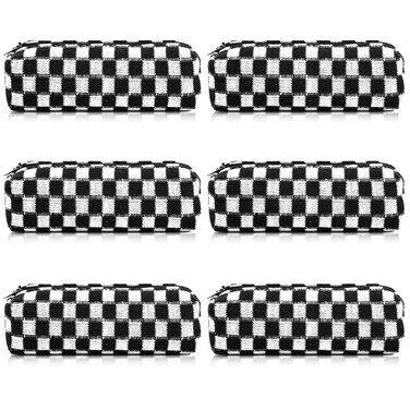 SOIDRAM 6 Pcs Checkered Makeup Bag Preppy Cosmetic Bag Bulk Makeup Pouch Personalize Travel Toiletry Bag Organizer Cute DIY Makeup Brushes Storage Bag for Women Black