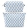 SOIDRAM 2 Pieces Makeup Bag Large Checkered Cosmetic Bag Capacity Canvas Mix Travel Toiletry Bag Organizer Cute Makeup Brushes Aesthetic Accessories Storage Bag for Women, Checkered Mix Blue