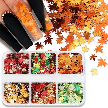 Autumn Maple Leaf Nail Decals - Holographic Glitter Design, Fall Themed DIY Manicure Accessories