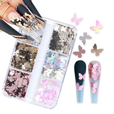6 Grids Holographic Butterfly Nail Art Glitter Sequins 3D Sparkly Laser Butterflies Glitter for Acrylic Nail Design Manicure Paillettes Ultrathin Face Body Decoration Accessories