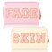 Sotiff 2 Pcs Preppy Patch Makeup Bag Waterproof Chenille Letter Cosmetic Bag Portable Toiletry Bag Zipper Pouch Travel Organizer for Women(White, Pink,Fresh Style)