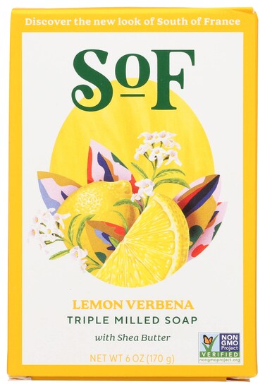 South Of France Lemon Verbena Bar Soap, Gluten Free, Cruelty Free, 6 Ounce (Pack of 3), Natural