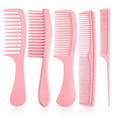 START MAKERS 5Pcs Hair Combs for Women, Comb Set for Hair Styling and Detangling - Wide, Fine, Parting Rat Tail, Hairdressing, Double-Wide Combs for Wet Wavy Curly Thick Hair, Women and Men(Pink)