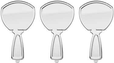 Stephanie Imports Set of 3 Handheld Magnifying Compact Mirrors with Reflective Metal Finish (Silver)