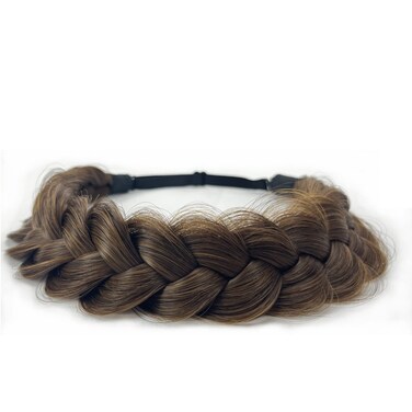 Braid Headband 2 Strands Messy Classic Chunky Plaited Wide Braids Elastic Stretch Quality Synthetic Braided Headband Women Girl Bohemian Hair Braid 65g (Dark brown)