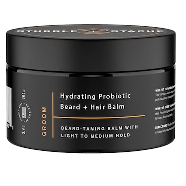 stubble &amp; stache Mens Beard &amp; Hair Balm with Shea Butter, Jojoba &amp; Argan Oil Leave-in Conditioner - Wax for Mustache - Fragrance Free - 3.4 fl oz