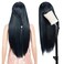Style Icon Lace Front Wigs Ombre Blue Black Wigs with Bangs 28&rdquo;Long Straight Synthetic Wig (28 Inches, QT BLUE BLACK3)