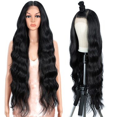 Style Icon 36" Easy-360 Lace Wigs 13X6 Free Part Lace Frontal Wigs Super Long Body Wave Wavy Wig Synthetic Black Wig (36 Inches, 1B)