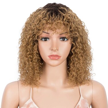 Style Icon Human Hair Afro Wigs Short Curly Wigs for Black Women Wig With Bangs (14 Inches, TT2/27)