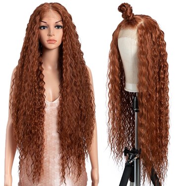 Style Icon Easy-360 Lace Wigs 36" Free Part Lace Frontal Wigs Super Long Curly Wig Synthetic Wig (36 Inches, 130T)