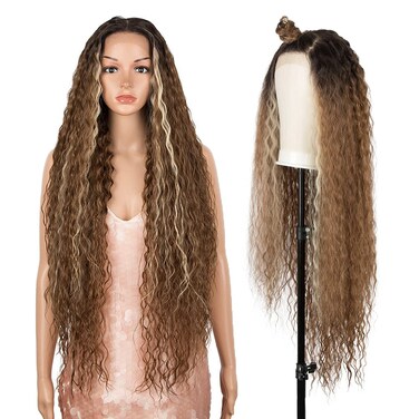 Style Icon Easy-360 Lace Wigs 36" Free Part Lace Frontal Wigs Super Highlight Blonde Wig Long Curly Synthetic Wig (36 Inches, TTHL4/30F/613F)