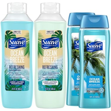 Suave Body Wash 2-Pack + Refreshing Shampoo &amp; Conditioner, Ocean Breeze &ndash; Gentle Body Care &amp; Hair Care Set with Vitamin E, Cruelty Free (4 Piece Set)