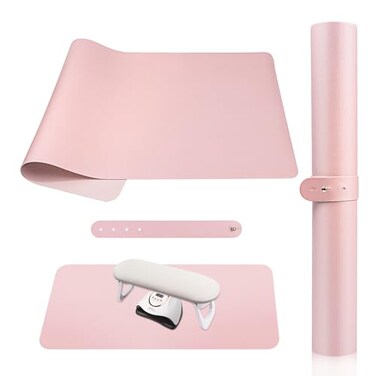 Subay Nail Art Table Mat, (MAT ONLY) Soft Microfiber PU Leather Nail Hand Rest for Nail Arm Rest Cushion, Foldable Nail Art Rest Pillow Manicure Pad Desk Mat - Pink