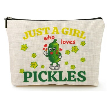 Pickle Makeup Bags for Women, Cute Pickle Themed Gifts for Pickle Lovers, Just A Girl Who Loves Pickles Cosmetic Pouch Presents for Teen Girls Kid Daughter Sister, Funny Birthday Christmas Decorations