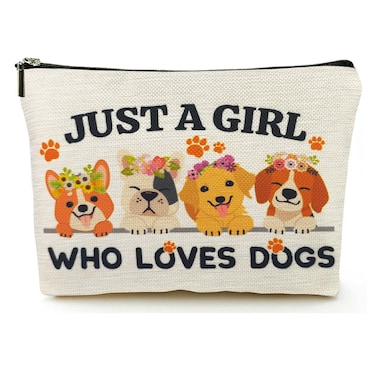 Animal Dog Lovers Gifts for Women Makeup Bag, Personalized Dog Themed Gifts for Dog Mom Owner Teen Girls Daughter Sister, Just A Girl Who Loves Dogs Cosmetic Stuff Bag, Funny Birthday Christmas Decor
