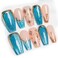 Sun&amp;Beam Nails Handmade Press-On Medium Long Coffin Ballerina with Pink Blue Gold Color 3D Design Charm Cat Eye Cute False Nail Tips 10 Pcs (#82 L)