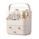 SUNFICON Preppy Skincare Organizers Makeup Organizer Holder Beauty Cosmetic Storage Box Display Case Dust Free Cover Portable Handle 2 Rroomy Drawers Gift Great For Bathroom Countertop Ivory White