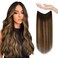 Sunny Wire Hair Extensions Real Human Hair Fish Line Human Hair Extensions Invisible Wire Extensions Dark Brown to Caramel Blonde with Dark Brown Highlights #4/27/4 20 Inch