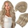 Sunny Hair Beaded Weft Hair Extensions Human Hair 50G Micro Bead Hair Extensions Real Human Hair Vigorous Straight Weft Hair Extensions with Micro Beads Warm Ash Blonde with Bleach Blonde 14 inch