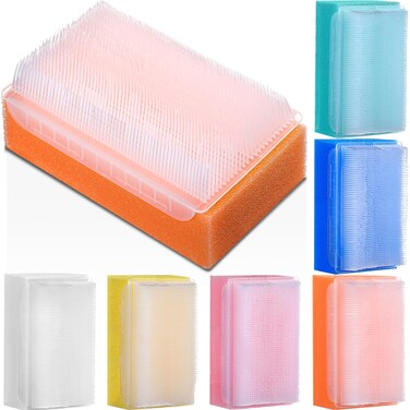 Sunnyray 6 Pack Bath Sponges Soft Foam Scrubber with Cradle Cap Bristle Brush 2 in 1, Cleansing Body, Hair and Scalp Cleansing, Gentle on Baby and Toddler Sensitive Skin, Sterile and Safe