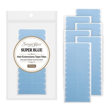 72 Pieces Hair Extension Tape Tabs Double Sided Extension Tapes for Replacement 4cm x0.8cm (Blue 72 Pieces)