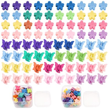 SuPoo Hair Clips, 80 Pcs Butterfly &amp; Flower Mini Hair Clips for Girls, Tiny Claw Clips, Hair Accessories Barrettes for Girls, Non-slip, Easy to Open for Any Occasion, Multi-functional Usage