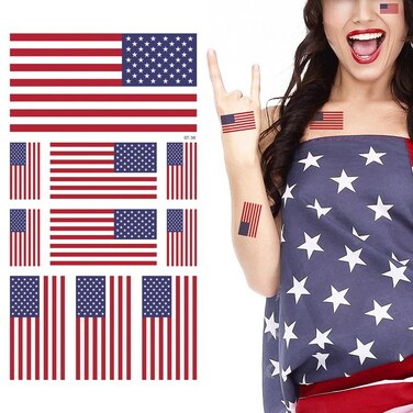 Supperb American Flag Temporary Tattoo Kit, USA Flag Temporary Tattoos 4th of July (10 flags) - Set of 2