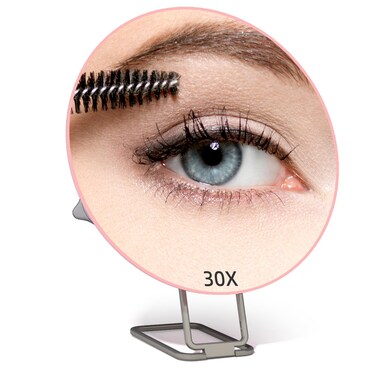 Travel Magnifying Mirror 30x Large 6&acirc;&euro; Diameter Makeup Mirror with Magnification 30x, Portable Handheld Close Up Magnified Mirror with Stand &amp; Suction Cups, Perfect for Makeup, Shaving, Deep Cleaning