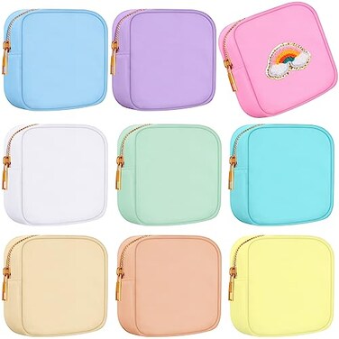 Sweetude 9 Pcs Mini Nylon Makeup Bag Small Nylon Zipper Pouch 4.7" x 5.1" DIY Preppy Waterproof Travel Cosmetic Bag Cute Toiletry Pouch Organizer for Women Purse Storage Gifts, 9 Bright Colors