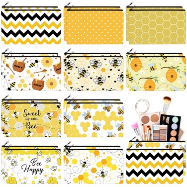 Sweetude 20 Pieces Bee Cosmetic Bag for Women Teacher, Bee Gifts for Bee Lovers, Bee Themed Makeup Bags with Zipper Birthday Gifts for Friend Coworker 7 x 4.3 Inches Toiletry Bag Pouch Organizer