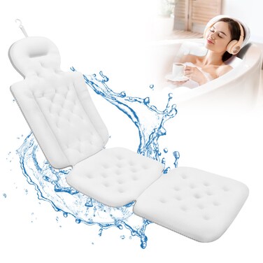 Full Body Bath Pillow, Luxury Bath Cushion with 192 Suction Cups, Bath Pillows for Tub for Head and Neck Support, with Laundry Bag White, 51" x 16
