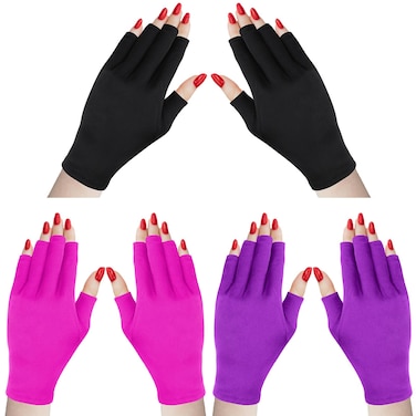 Syhood 3 Pair UV Light Glove for Gel Nail Lamp Manicure Glove Anti UV Fingerless Mitten Protect Hands from Nail Lamp Manicure
