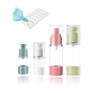 4-Pack Travel Bottles for Toiletry, Portable Refillable SA/PP Plastic Vacuum Cosmetic Containers